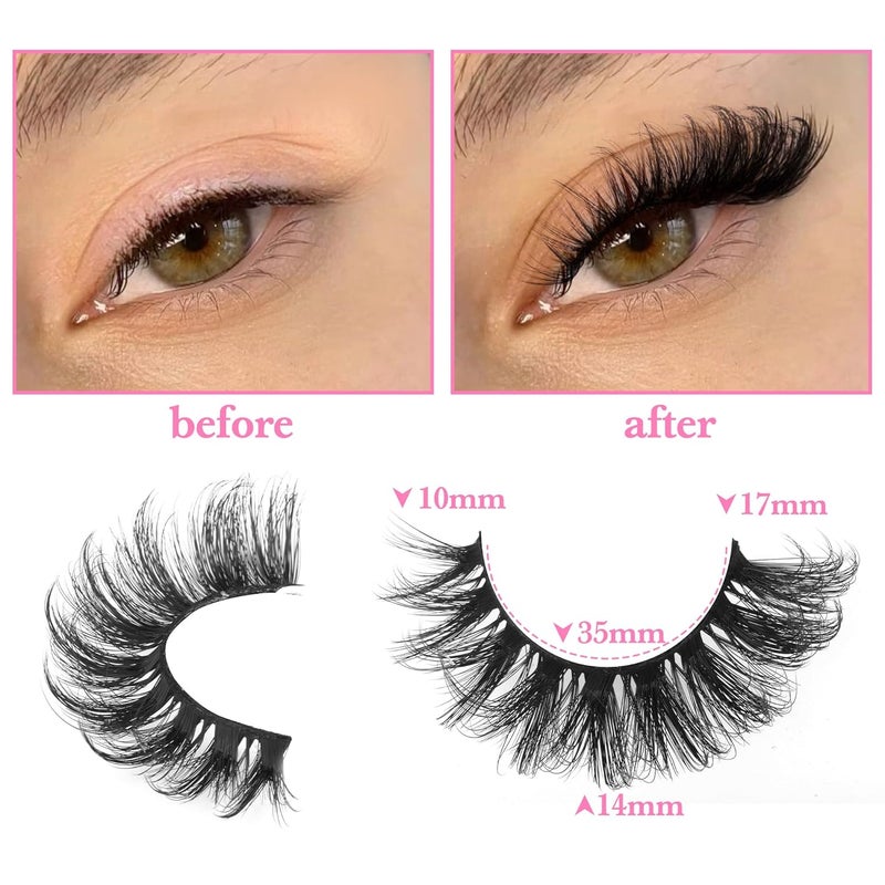 zanlufly False Eyelashes Russian Strip lashes Cat Eye Eyelashes Faux Mink Lashes D-Curly Volume Fake Lashes Look Like Extension Eyelashes Long Strip Wispy 14 Pairs Lashes - Image 3